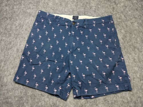 J. Crew Shorts Men's 34 Blue Chino Pink Flamingos with Pockets  - Picture 1 of 7