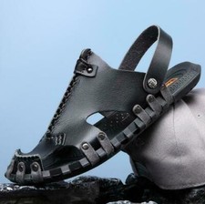 Men's Shoes Black White Sandals Round Toe Cut Out Flats Faux Leather Beach Chic