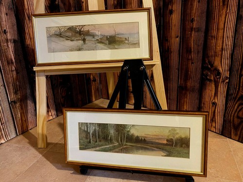 Set of Two Vintage Prints - "Winter" and " Autumn Sunset" Framed