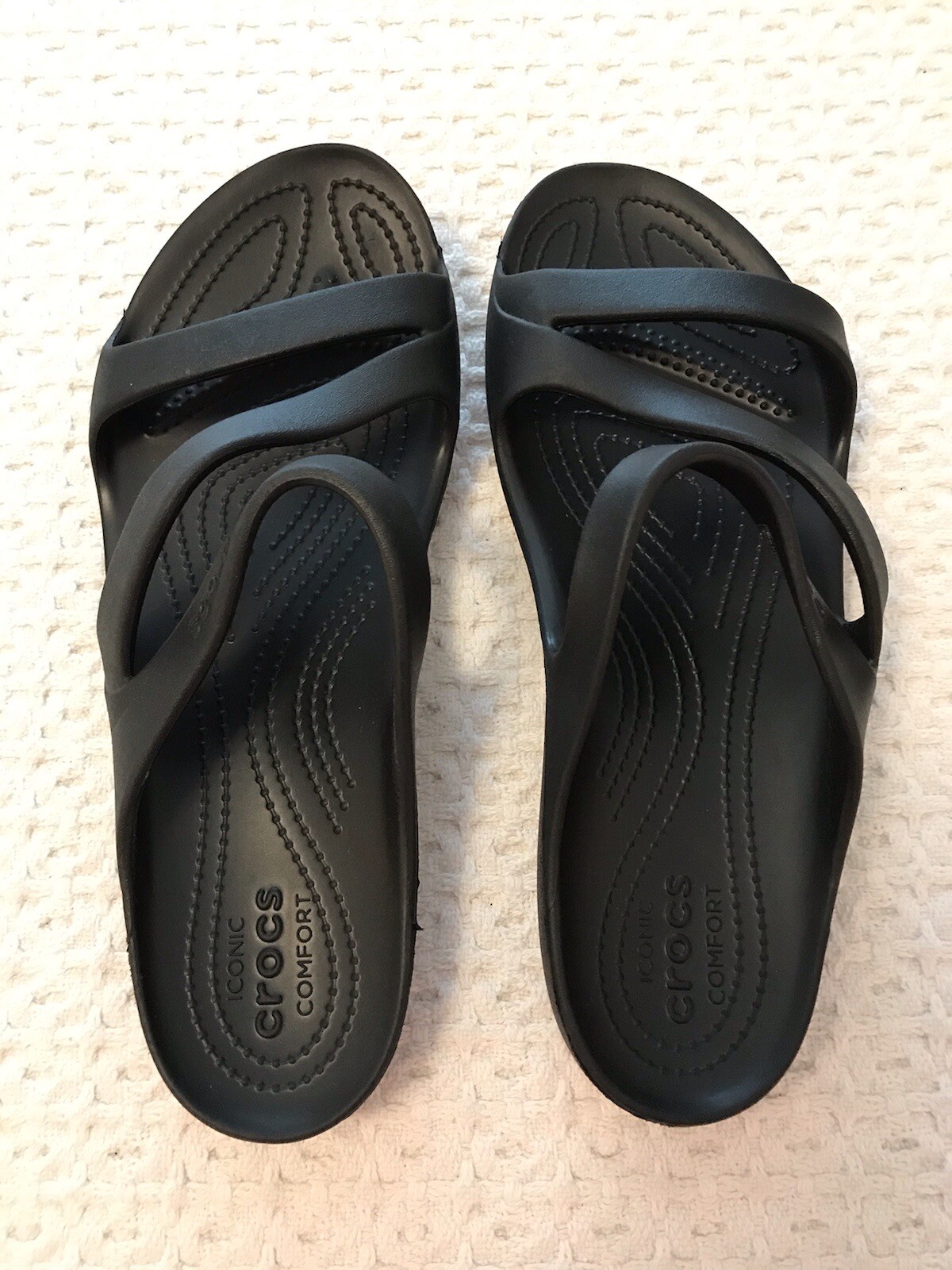 Crocs Kadee II Slide On Flat Sandal Women 11 Black 206756 Upper Straps Comfort