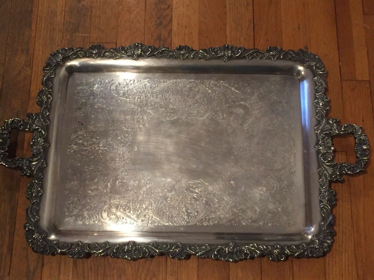 Vtg America Silverplate Two handle Serving Tray Wilcox ENGLISH