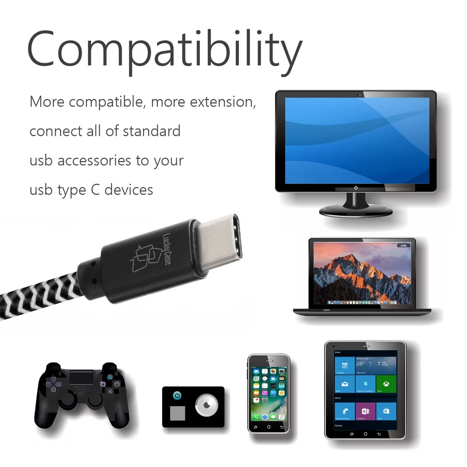 2 x USB Typ C Nylon-Kabel Highspeed Ladekabel Datenkabel, 2m schwarz (2er Pack) - Bild 3 von 4