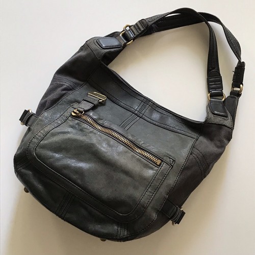 TIGNANELLO Blue Gray Suede Soft Leather Shoulder Hobo Purse Bag Distressed Look - Picture 10 of 10
