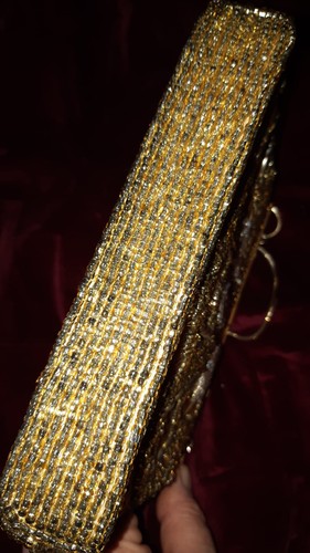 Perlen Tasche GOLD Bestickte Design Perlen Tasche Pochette Vintage - Bild 6 von 6