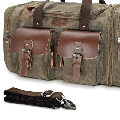 Multi-Purpose 50L Travel Duffle Bag - Vintage Waxed Canvas & Leather Hand Bag
