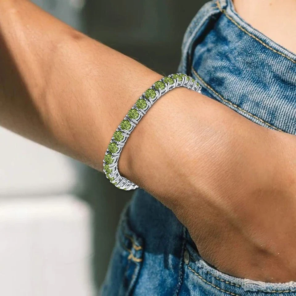 14 CTW Round Green Tourmaline Tennis Bracelet 14K White Gold Plated Womens Gift - Image 3 of 4