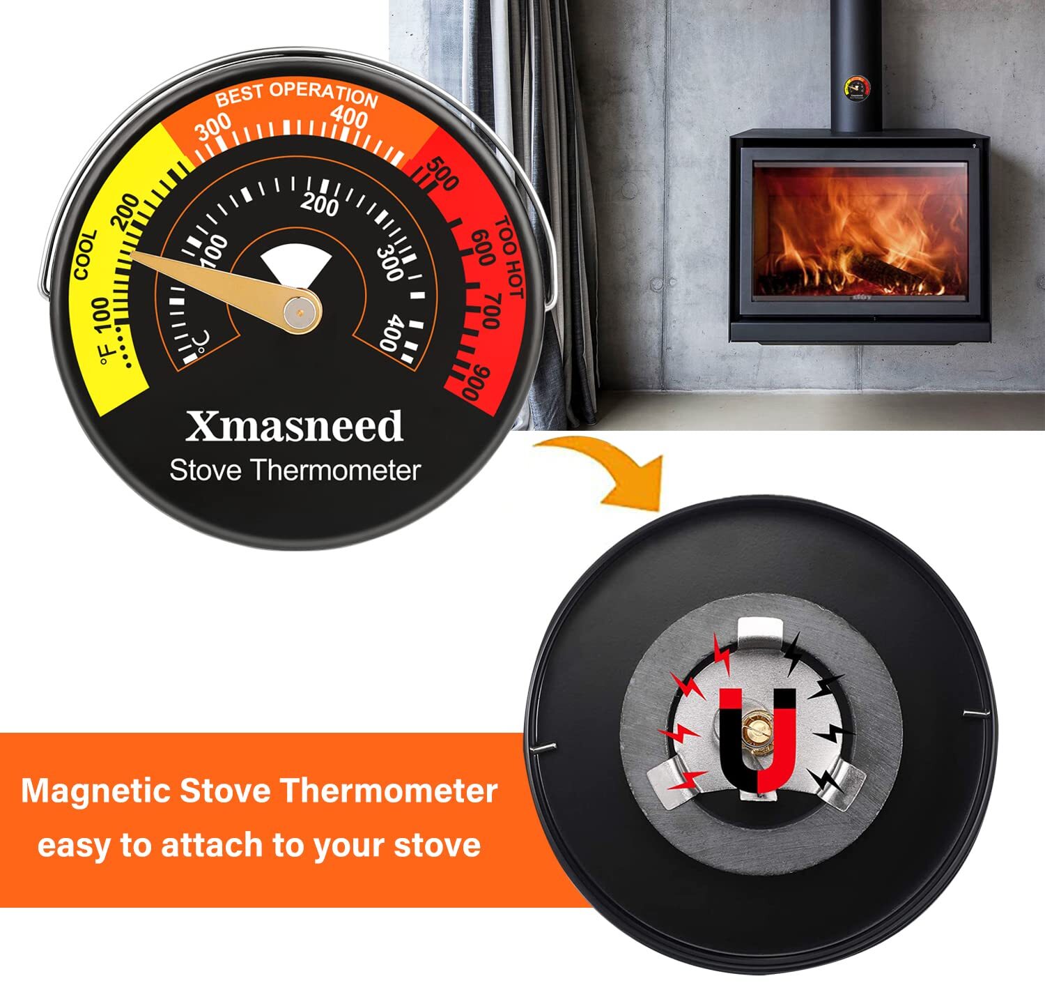 Stove Thermometer, Log Burner Thermometer, Fireplace