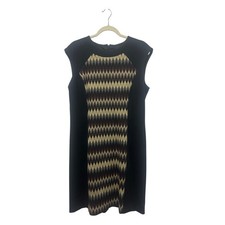 Nine West Fall Office Work Black Stretch Zipper Geometric Print Sheath Dress 14