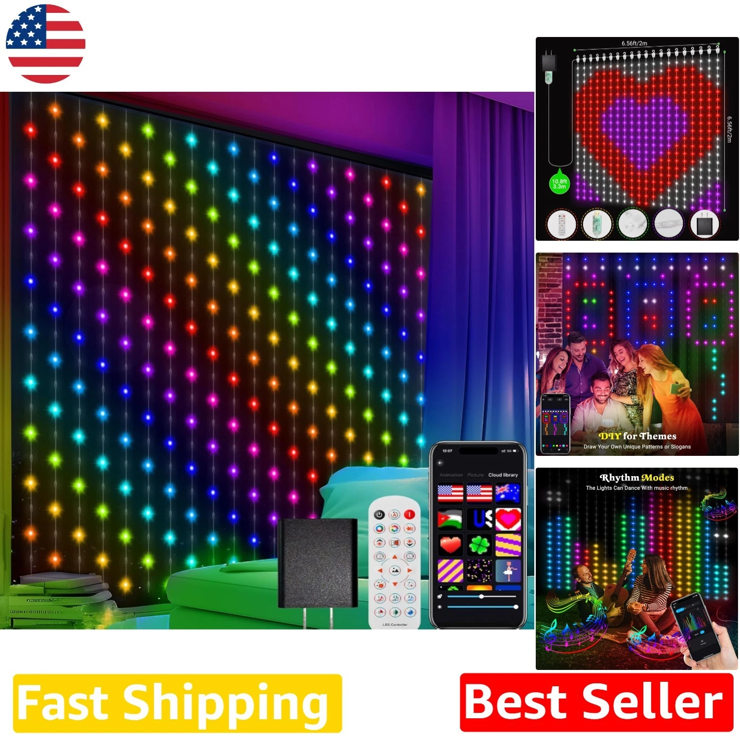 Smart Curtain Lights 400 LED Multicolor App Control 6.6ft DIY Decor
