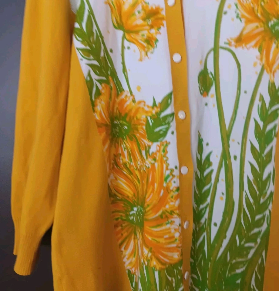 Suéter vintage feminino XL BOB MACKIE arte vestível estampa floral manga 3/4 - Imagem 3 de 4