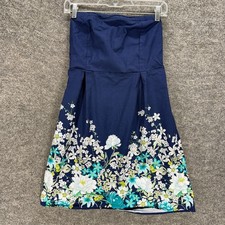 Old Navy Dress Women 8 Blue Floral Sheath Midi Zipper Cotton Strapless Casual