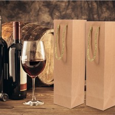 12 Pcs Kraft Paper Bags With Handle Wine Bottle Gift Bags 9.5 x 9 x 35 cm