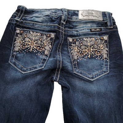 Miss Me Jeans 26x31 Rhinestones Embellished Mid Rise Chloe Boot Cut Distressed