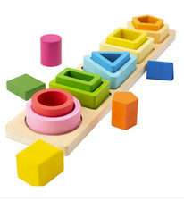 Montessori Wooden Sorting & Stacking Toy – Shape Color Learning