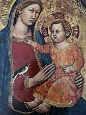 Icona Sacra "Madonna del Cardellino" – Tavola Ovale Sagomata in Legno – 40x30 cm