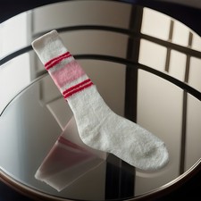 Women's VTG Socks Crew Over the Calf Pink/Red Striped Acrylic Terry Irreg 8-10