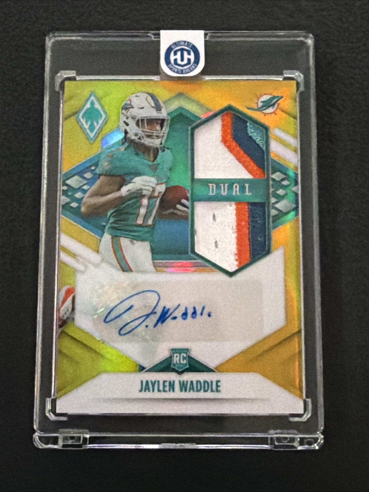 2021 Panini Phoenix FB Jaylen Waddle RPS Rookie Dual Auto Prime Yellow 20/35 RC