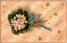 Antique Embossed Flower Bouquet Postcard with Blue Ribbon 1907