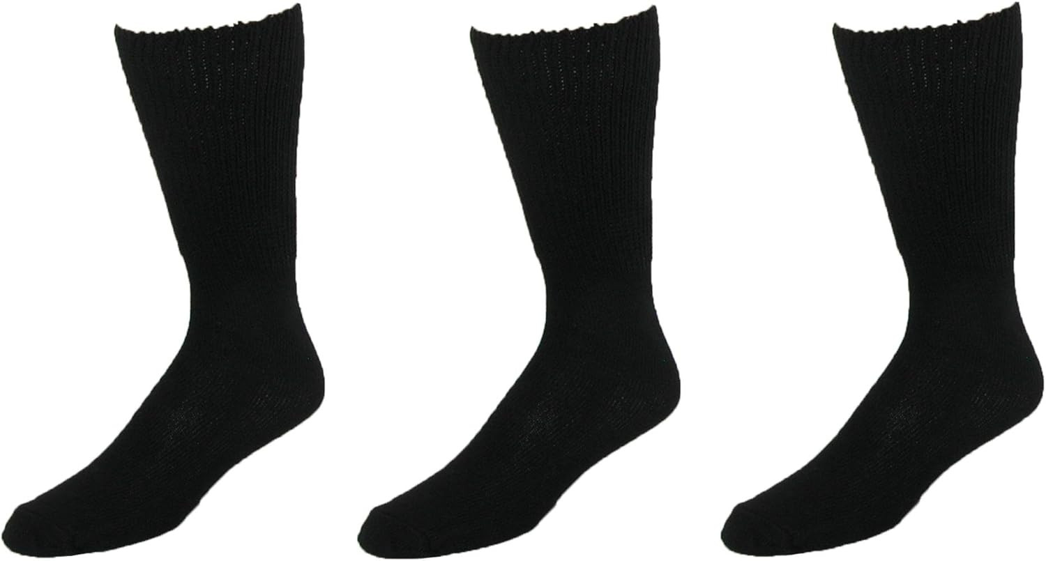 Extra-Wide Tube Socks Black Fit Shoes 9-15 up to 6E 3-Pair Pack Made in USA