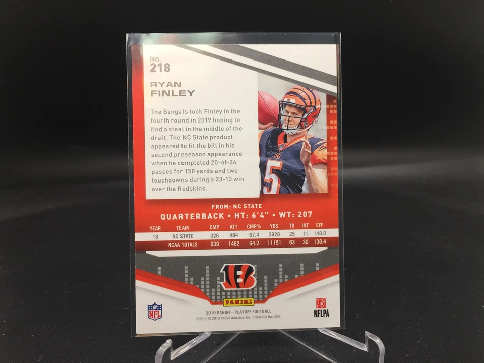 Ryan Finley 2019 Playoff 4th Down #218 7/10 NC St Bengals RC Rookie - Image 2 of 2