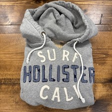 Vintage Y2K Hollister Hoodie Gray SURF CALI Distressed Raw Hem SM EUC Pocket