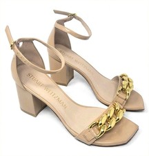 Stuart Weitzman Patent Leather Chain Detail Block Heel Sandals Size 8 Spain