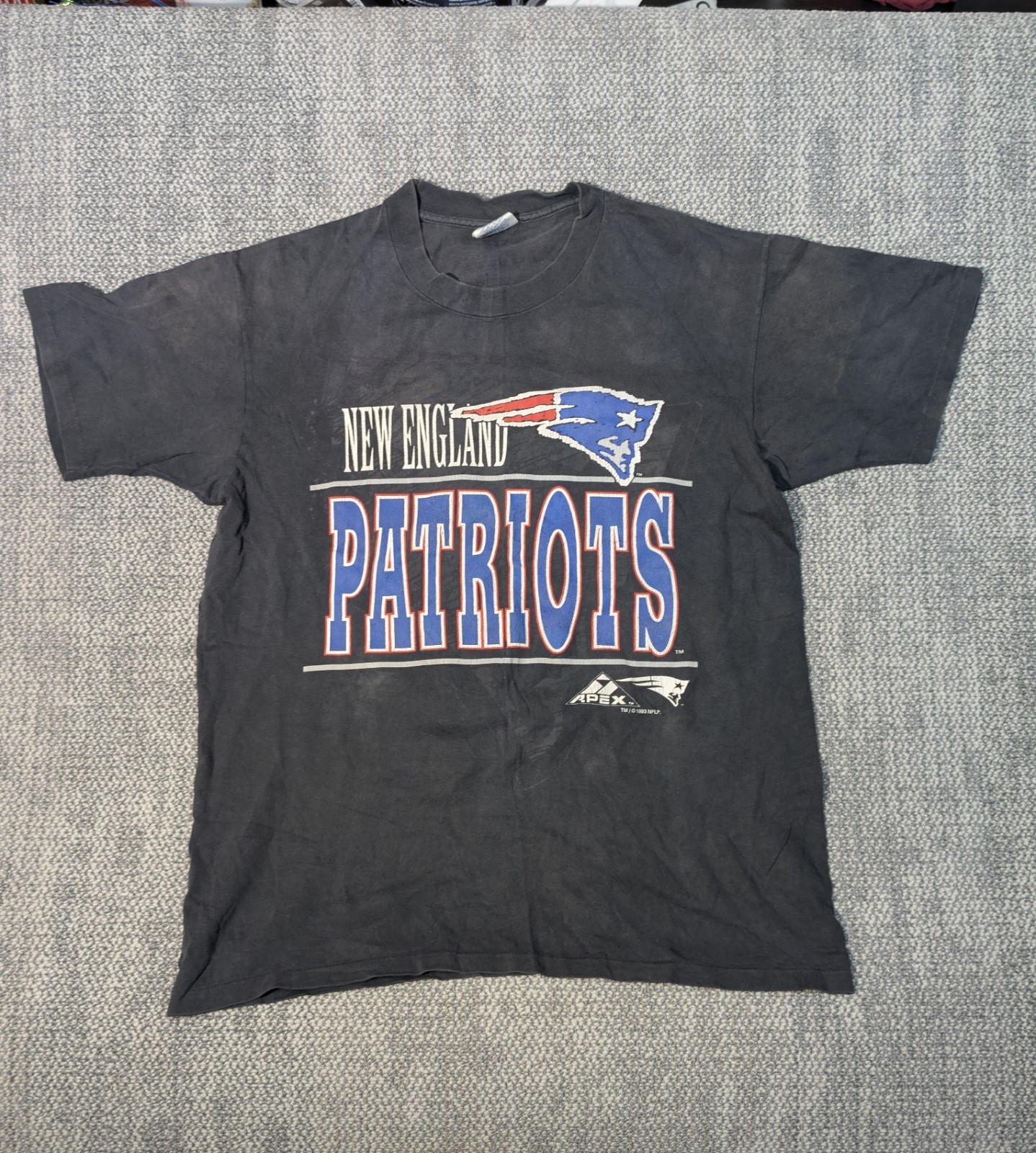 1993 Apex Sportswear New England Patriots Double Sided Graphic Shirt Large