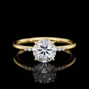 Round Moissanite Engagement Ring 925 Sterling Silver Pave Accent Promise Ring