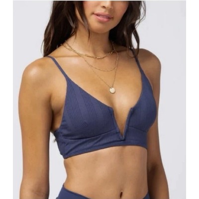 L Space Womens Bikini Top XL Navy Siren Ribbed V-Wire Beach Coastal Minimalist