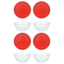 Pyrex 7403 10 Cup Sculpted Glass Mixing Bowl and 7403-PC Poppy Red Lid (4-Pack)