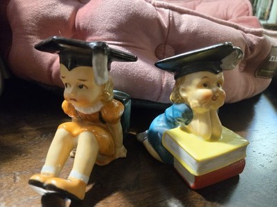 Yoko Boeki Graduate Figurines  Two Nippon Japan Clover Wreath Mark