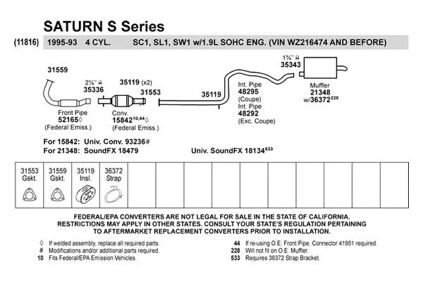 For Saturn SL1 1993-1999 Walker 52165 Aluminized Steel Exhaust Front Pipe Foto 4 de 4