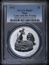 2022 $2 Niue 1 oz Silver Lady & the Tramp PCGS MS 69 | Uncirculated UNC BU