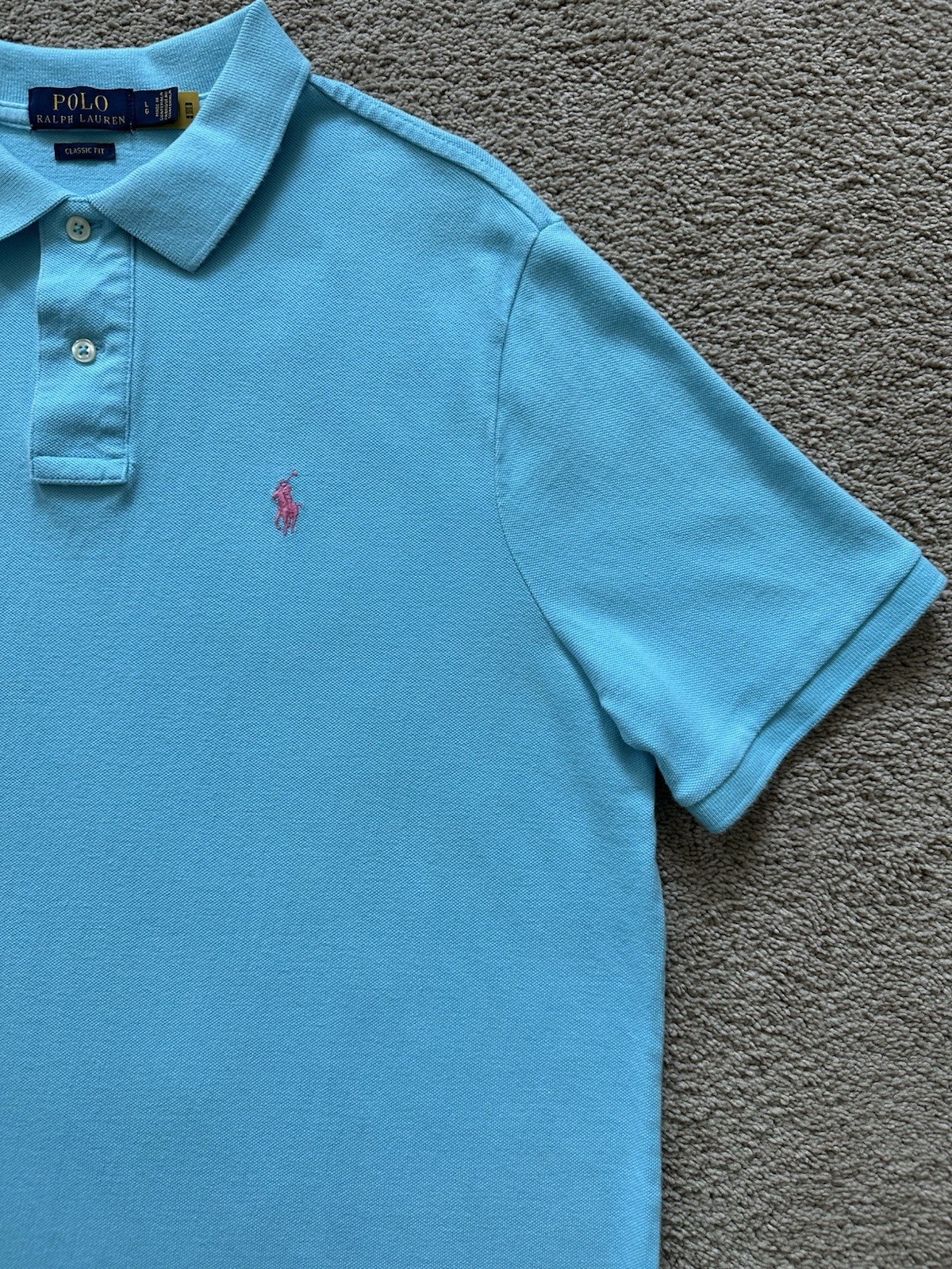 Polo uomo grande Ralph Lauren maglia cotone manica corta camicia turchese rosa pony