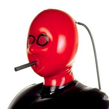 Latex Inflatable Mask Mesh Eyes Rubber Hood with Breathing tube Fetish Party