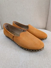 Sabah Womens Size 40 US 8 Orange Leather Slip On Handmade in Turkey Loafer Shoes