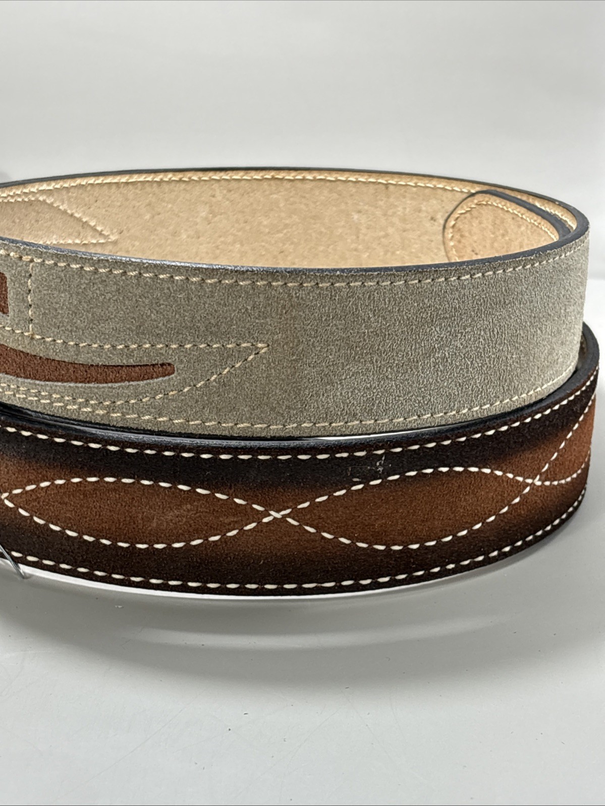 Two Split Cowhide Bonded Lined  Leather Belts Sue… - image 1