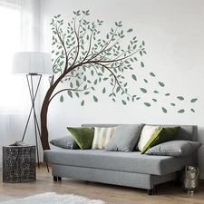 4 Sheets Green Tree Wall Decals Big Tree Wall Stickers Large DIY Peel and Sti...
