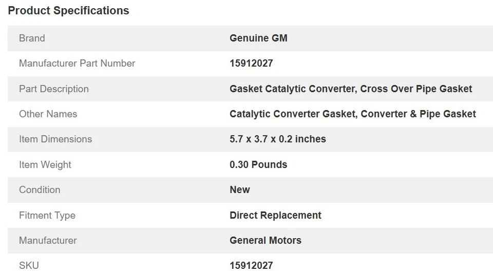 Junta convertidor OEM GM 15912027 2007-17 3,6 L Foto 4 de 4