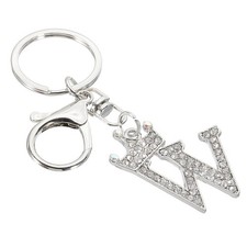 Initial Letter Keychain, Letter W Crown Design Charm, Silver Tone