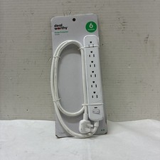 dealworthy 6-Outlet Surge Protector with 4' Extension Cord 720J grounded White
