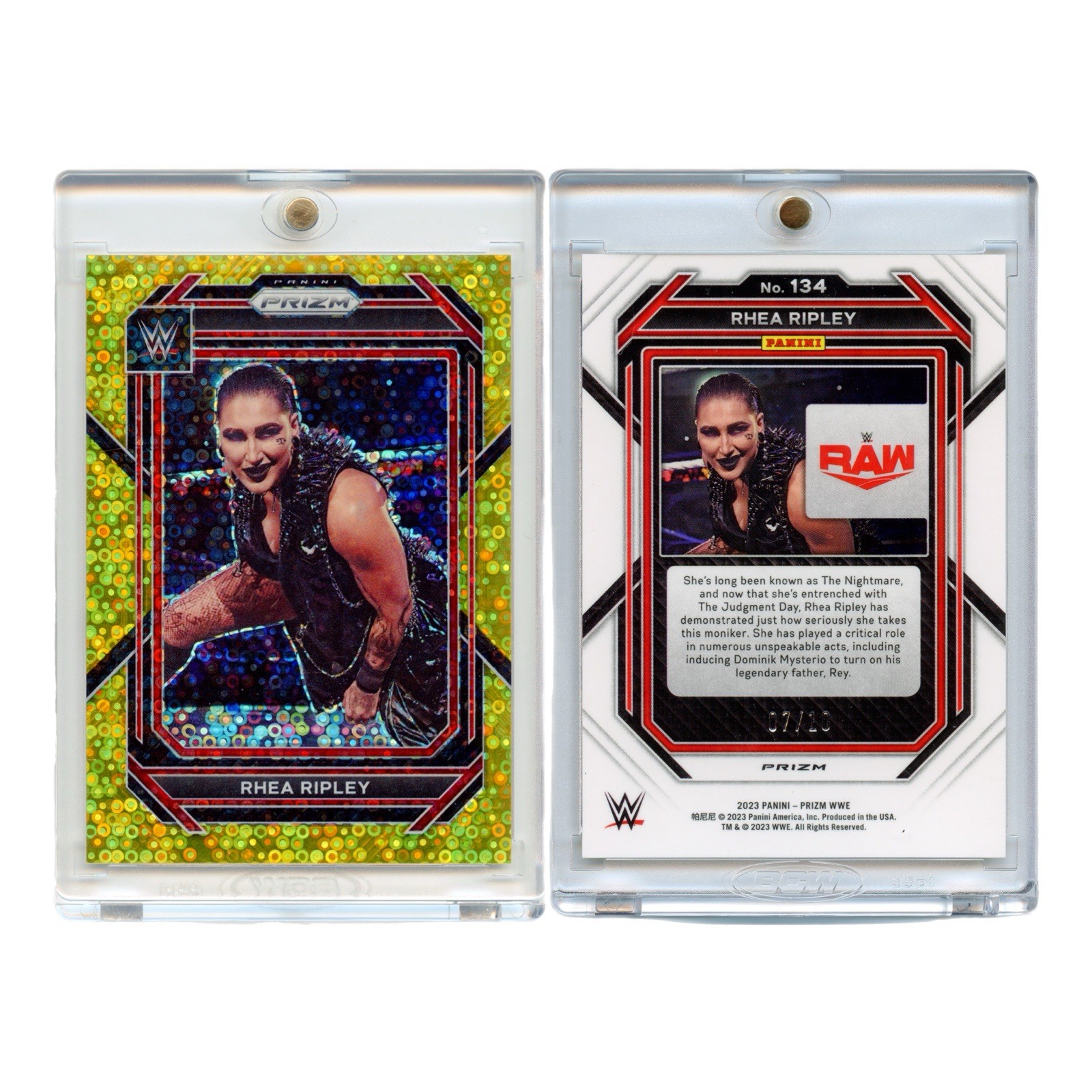 2023 Panini Prizm WWE Rhea Ripley #134 Gold Undercard Prizm 7/10 Near Mint view 3
