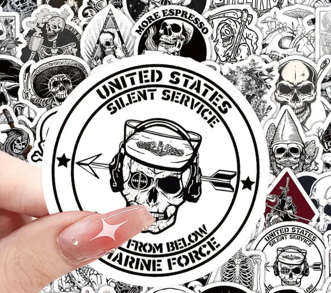 60 PCs Skulls Skeleton Gothic Stickers Vinyl for Laptop, Water Bottle,