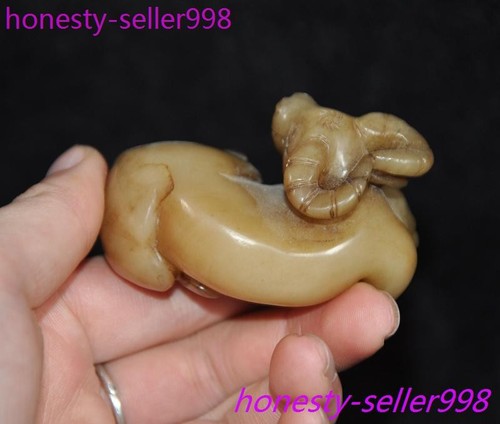 2,4"Starożytne dynastie Hetiański jadeit Rzeźbiona ofiara fengshui Bogactwo bydła Posąg - Zdjęcie 6 z 9