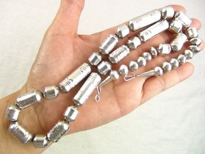 50g 23.5" Native Stamped Sterling Navajo Pearl Cylinder Beads Necklace Navajo