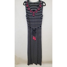 Talbots Dress Womens Large Maxi Jersey Stretch Embroidered Scoop Neck Striped
