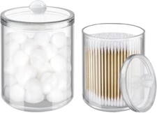 2 Pack Cotton Swab Holder, Transparent Acrylic Organizer with Lid, Clear