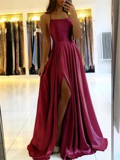 Satin Beach Dress Sexy Side Slit Adjustable Straps Prom Dress Bridesmaid Dresses
