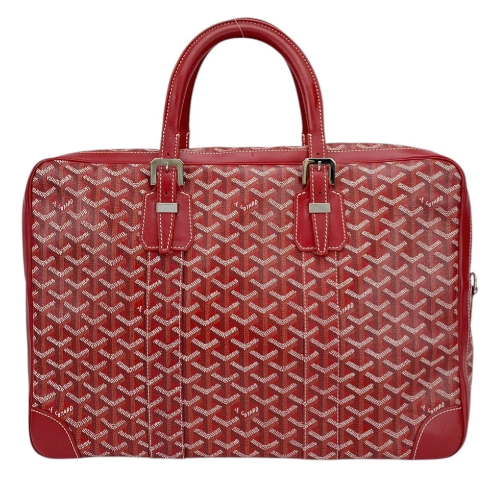 Auténtico Maletín Bolso de Negocios Goyard Ambassade MM Lona Cuero Rojo Espiga Foto 2 de 4