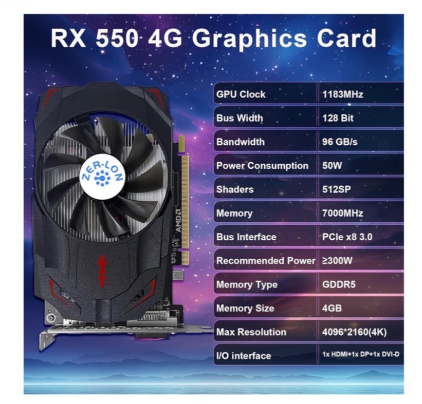 Radeon RX 550、4GB GDDR5 Radeon RX 550 4GB Graphics Card, GDDR5 128 Bit PCIE 3.0 Computer
